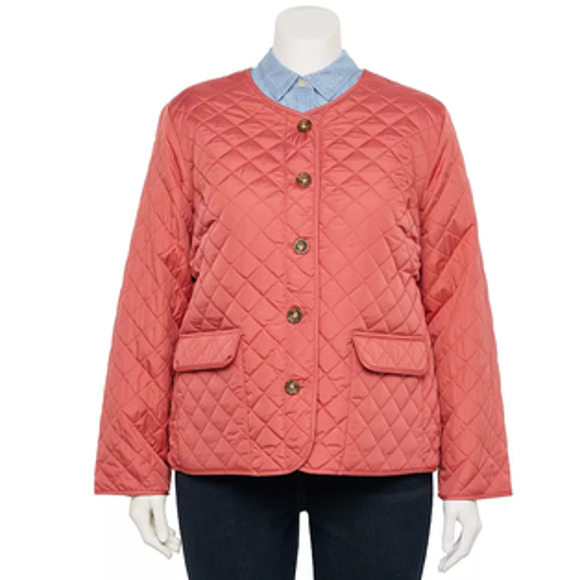 Croft & Barrow® Quilted Snap-Front Jacket Plus Size 1X Dark Pink  NWT - Picture 1 of 4